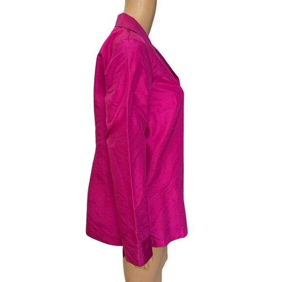 Talbots 100% Silk Fuchsia Pink Long Sleeve Button Up Blouse Collared Size 8 - Picture 2 of 7